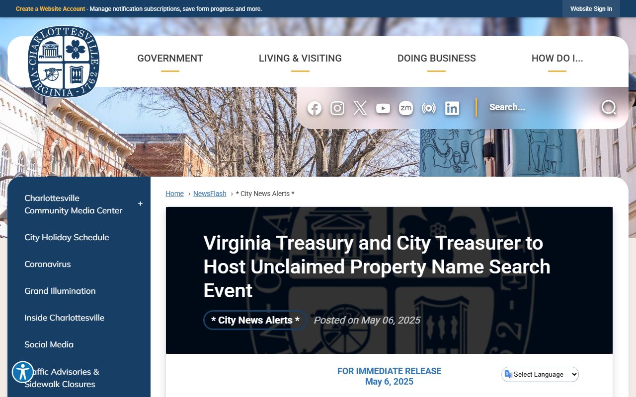 Charlottesville Virginia unclaimed money