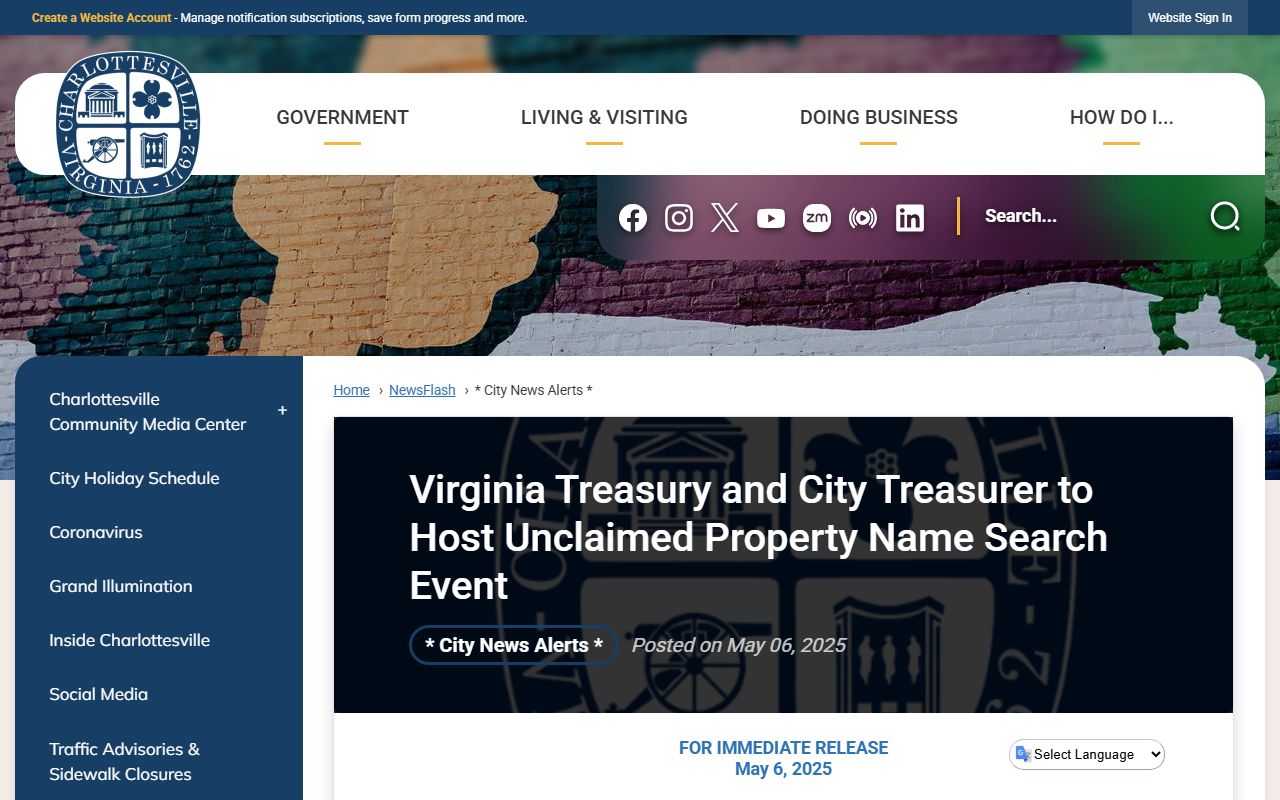 Charlottesville Virginia unclaimed money