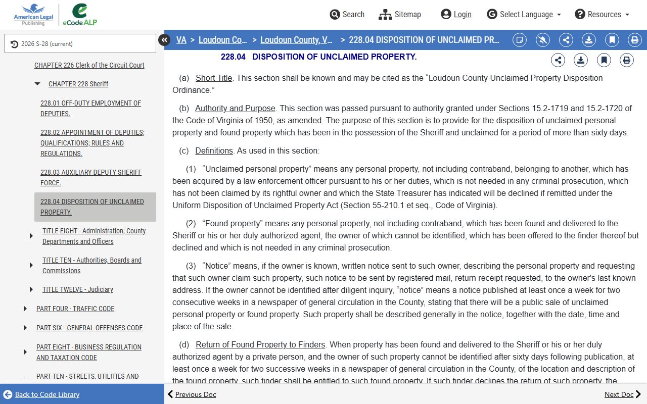 Loudoun County Virginia unclaimed money