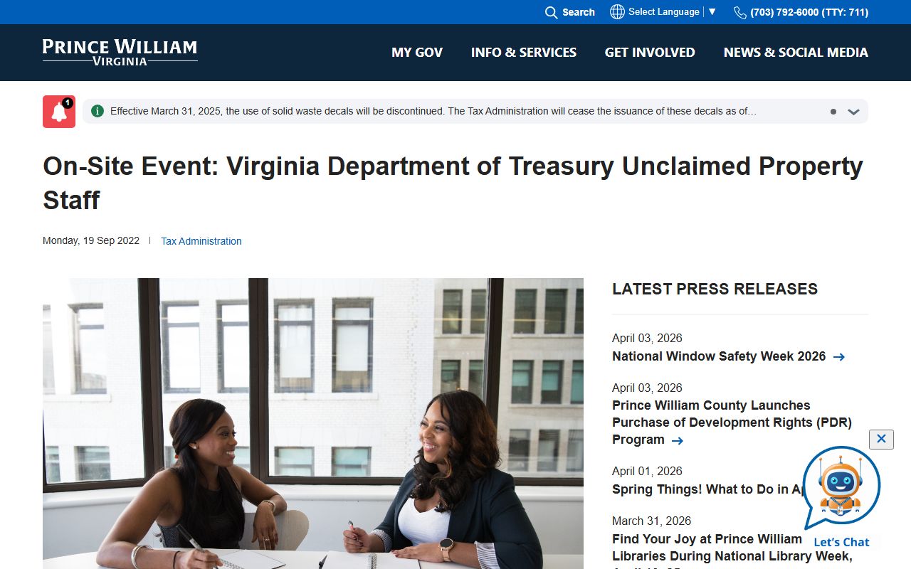 Prince William County Virginia unclaimed money